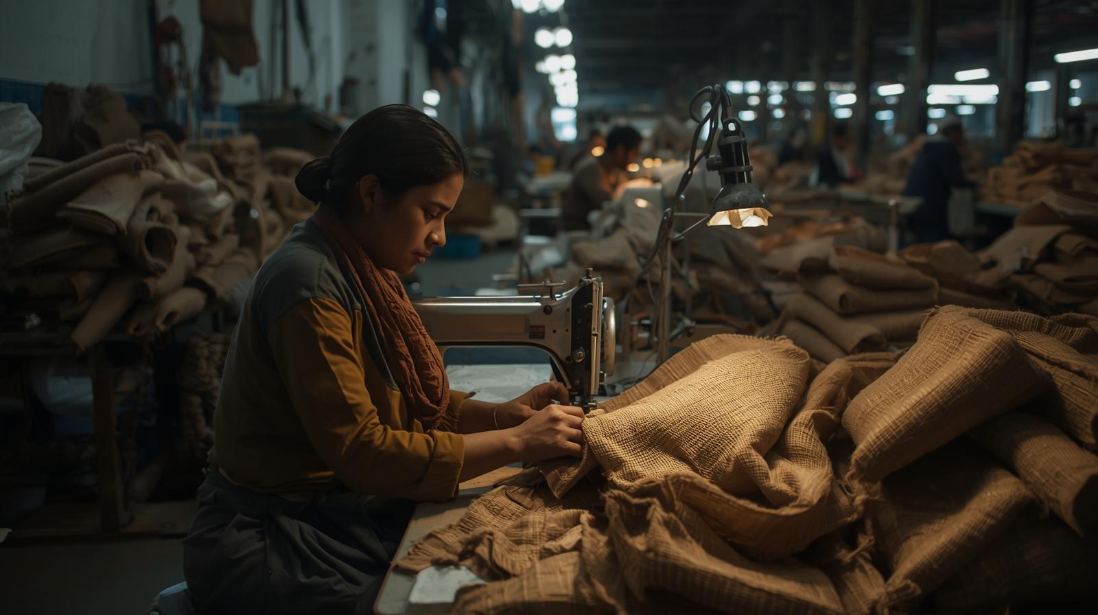 Textile factory manufacturing jute bags — Kolkata, India